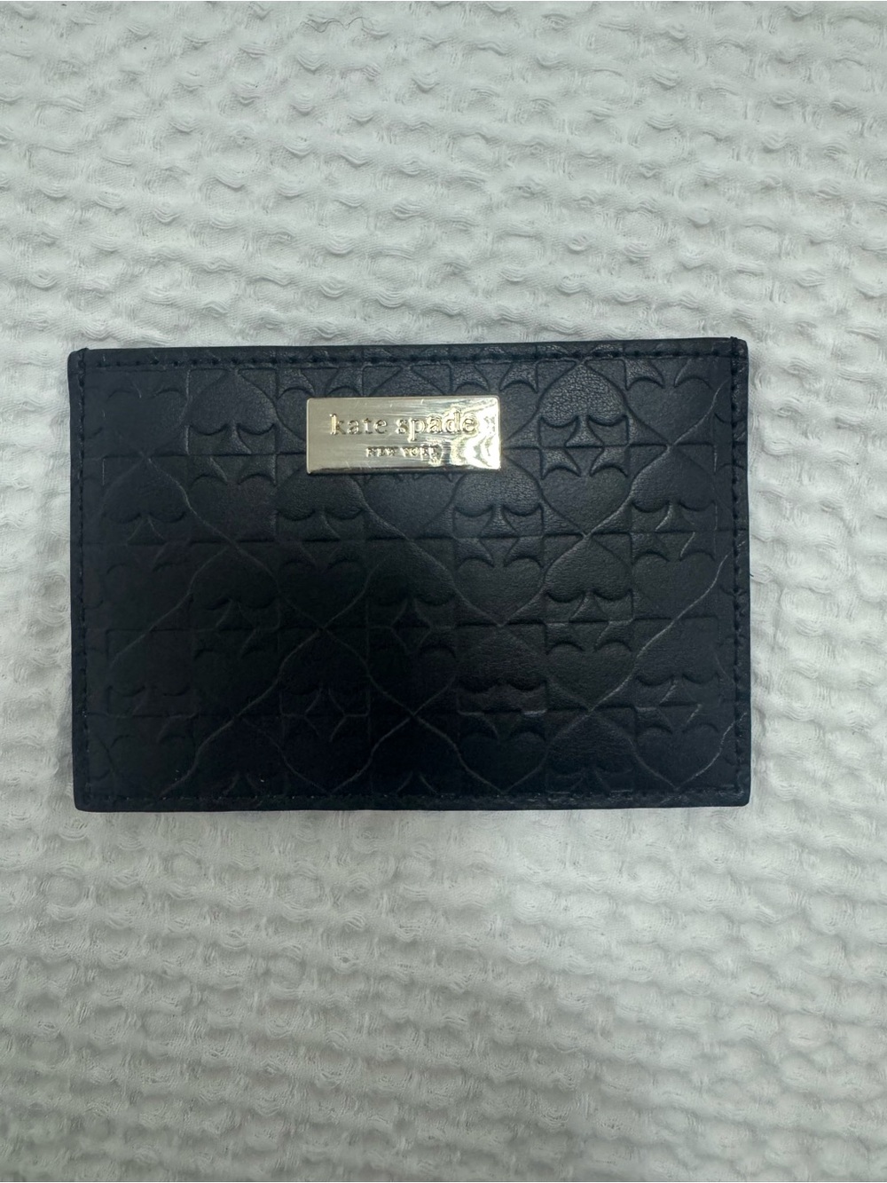 Kate Spade NWT Black Spade Embossed Leather Card Holder